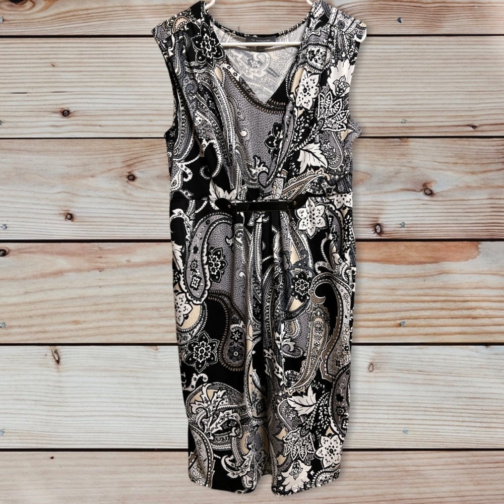 NY Collection Paisley Print Black Dress Macys Women's Medium M